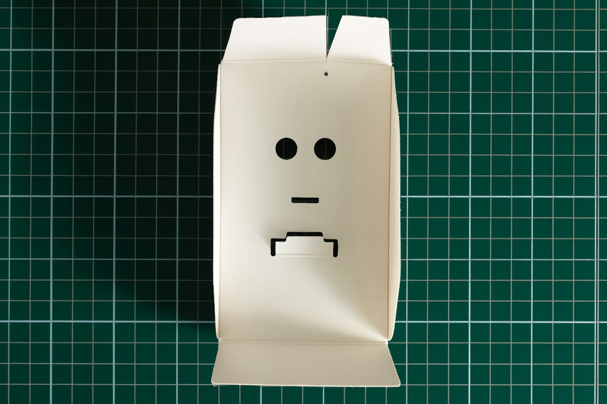 A paper bag with a face drawn on it