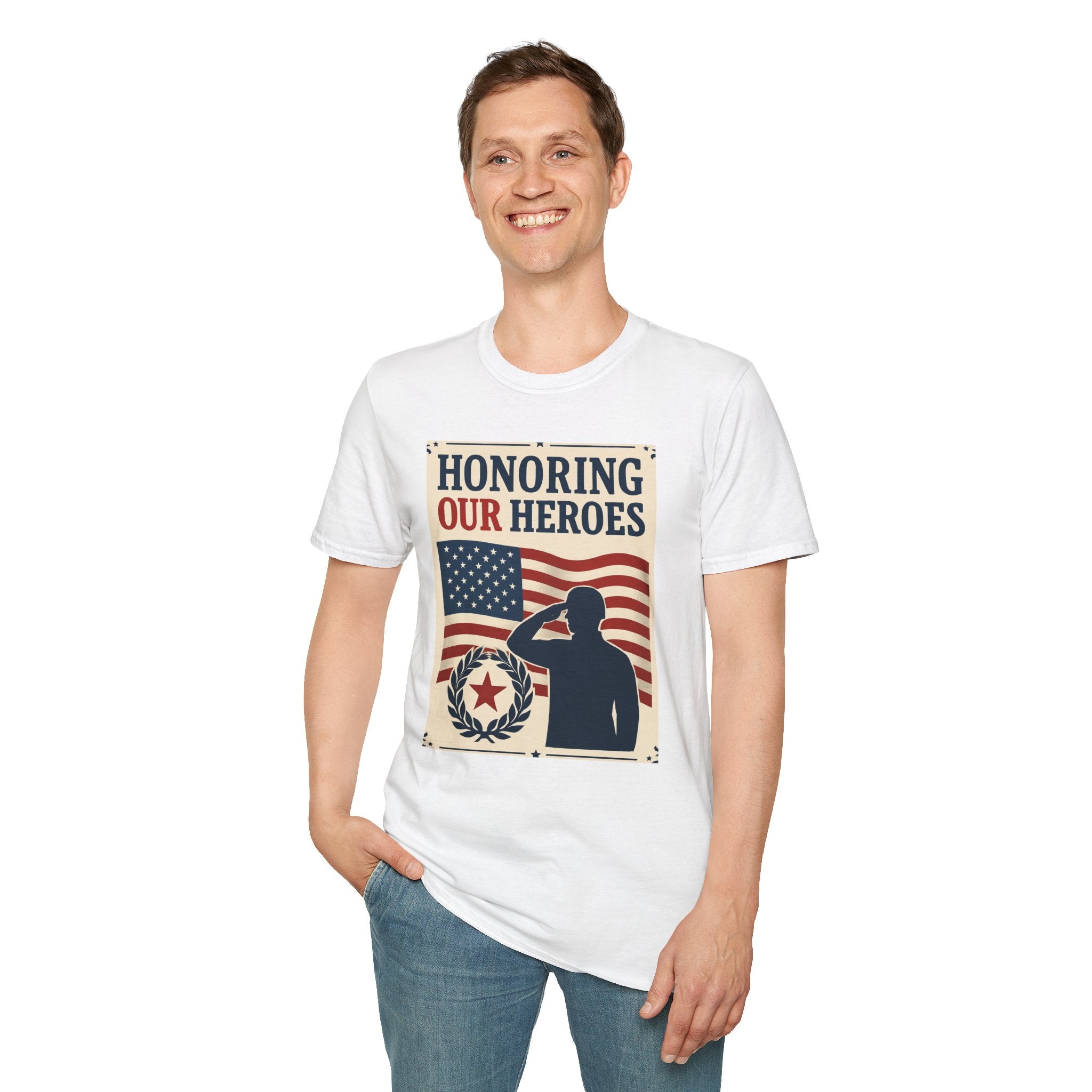 Honoring Our Heroes Patriotic T-Shirt — Salute, American Flag Memorial Tee