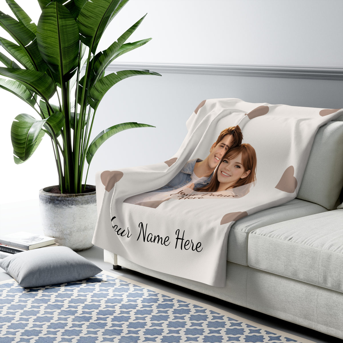 Personalized Photo Sherpa Blanket – Custom Couples Name & Heart Design
