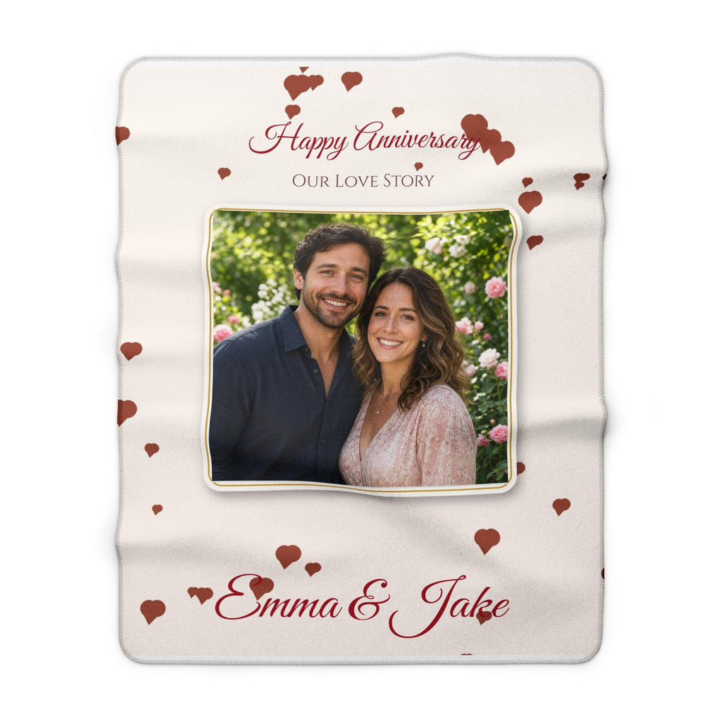 Happy Anniversary Personalized Photo Blanket – Custom Couple Sherpa Throw