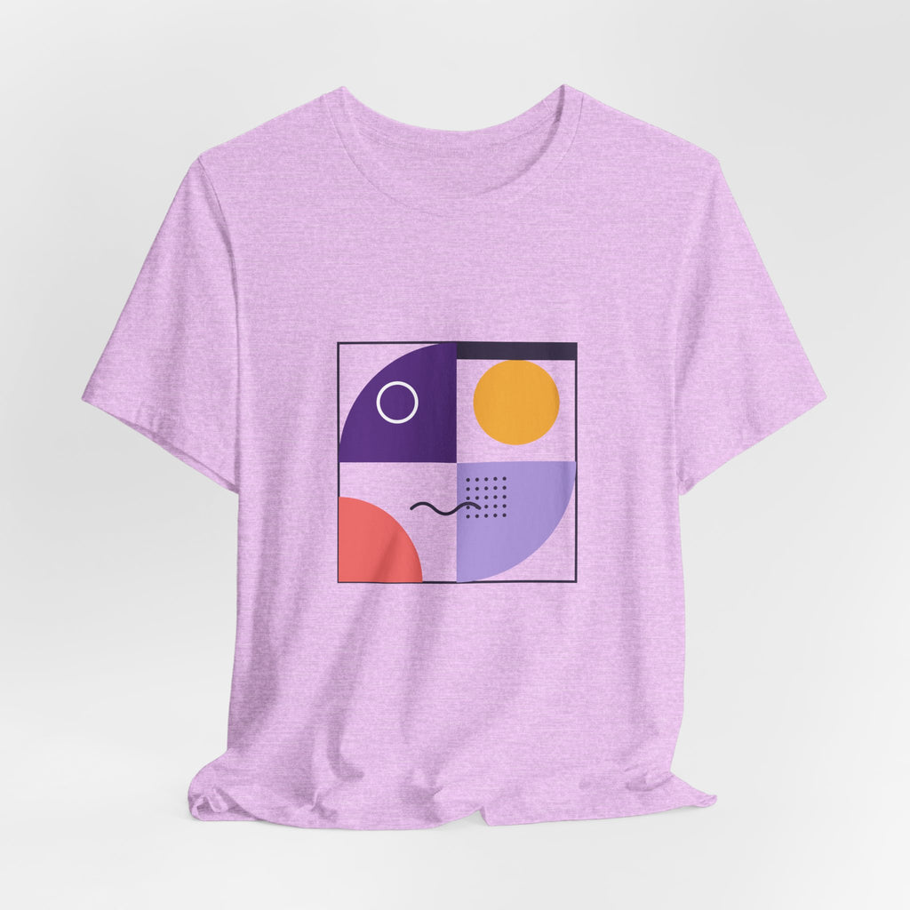 Modern Geometric Art Tee — Bauhaus Inspired Purple Abstract Shapes T-Shirt