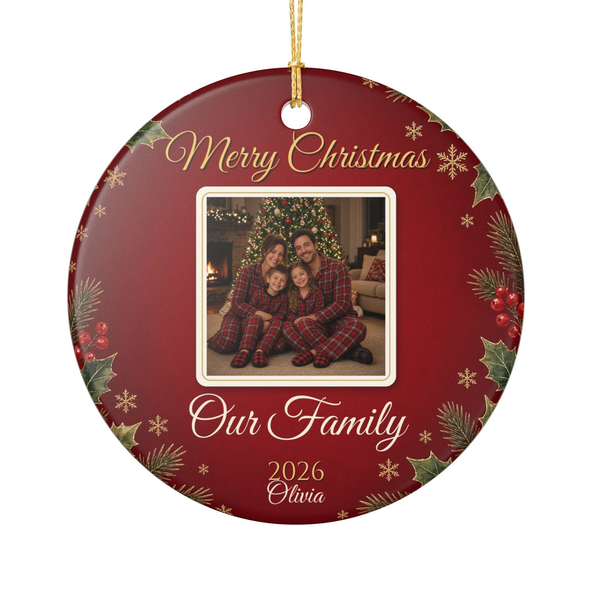 Personalized Photo Christmas Ornament 2026 – Round Ceramic Family Keepsake