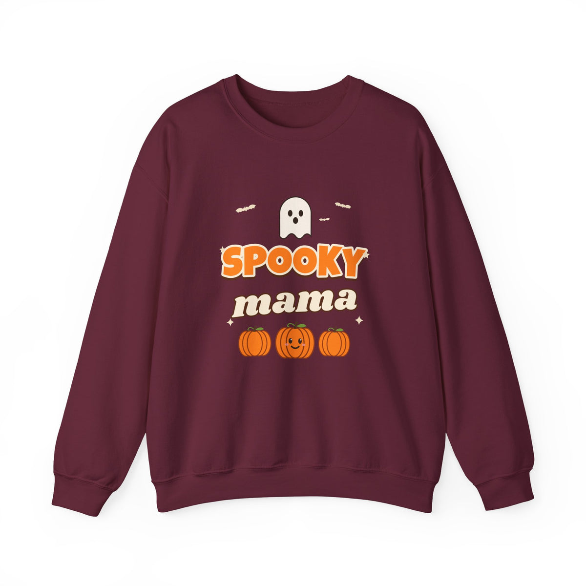 Spooky Mama Halloween Sweatshirt — Retro Pumpkin & Ghost Crewneck for Moms