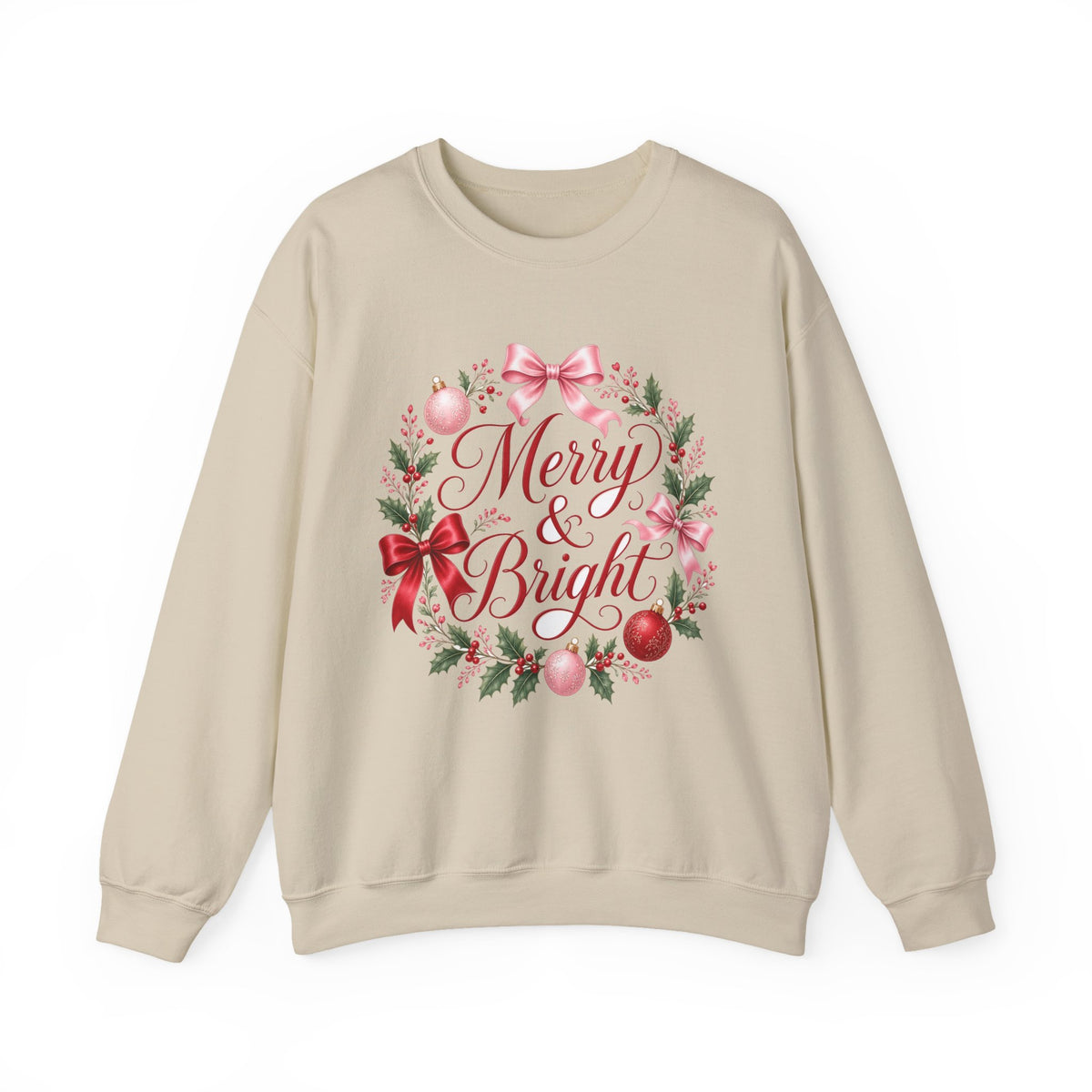 Merry and Bright Coquette Bow Sweatshirt — Pink Christmas Crewneck