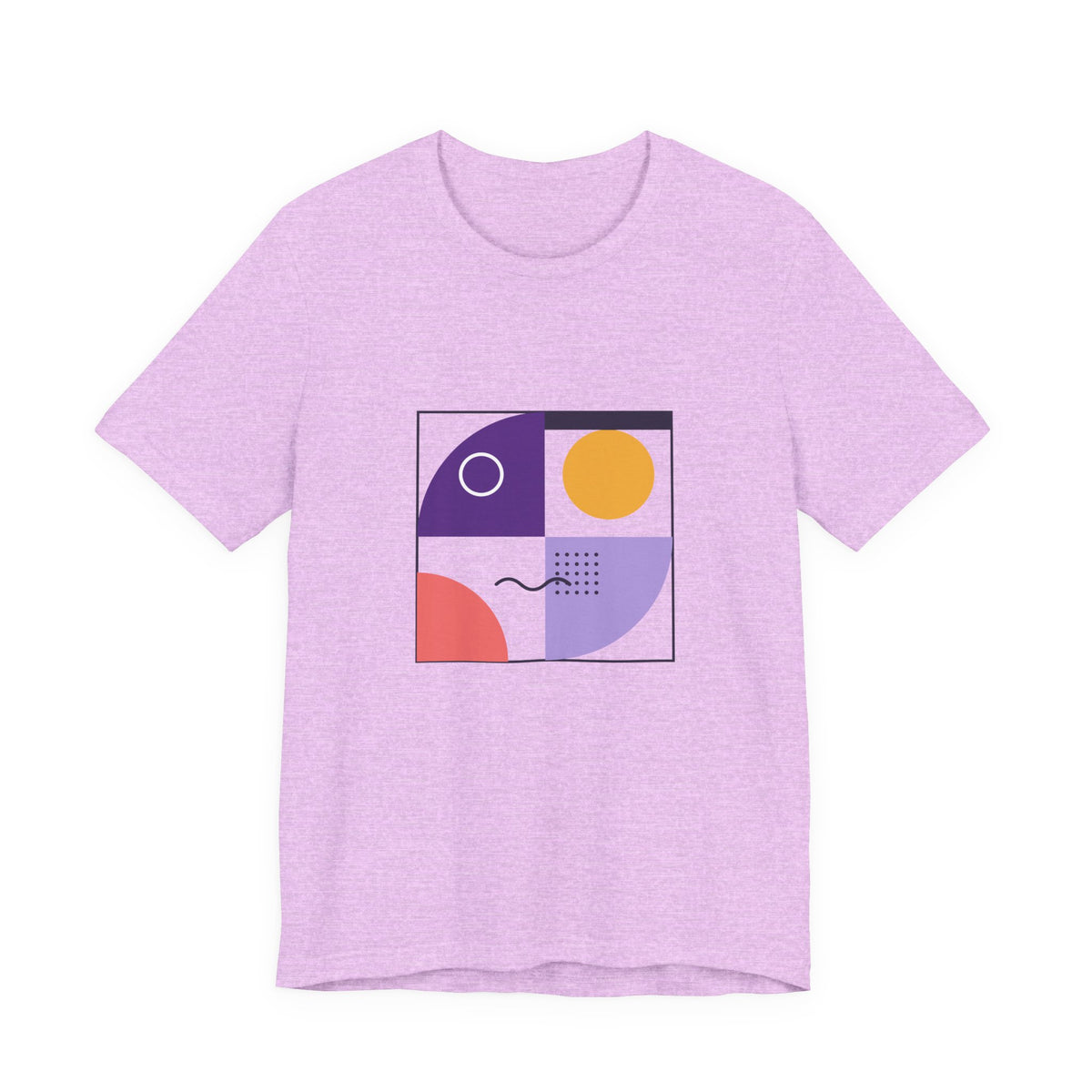 Modern Geometric Art Tee — Bauhaus Inspired Purple Abstract Shapes T-Shirt