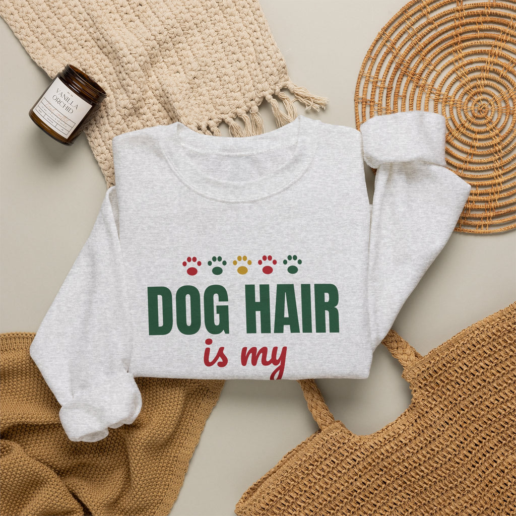 Dog Hair Is My Christmas Glitter Sweatshirt — Funny Dog Mom & Dog Dad Christmas Crewneck