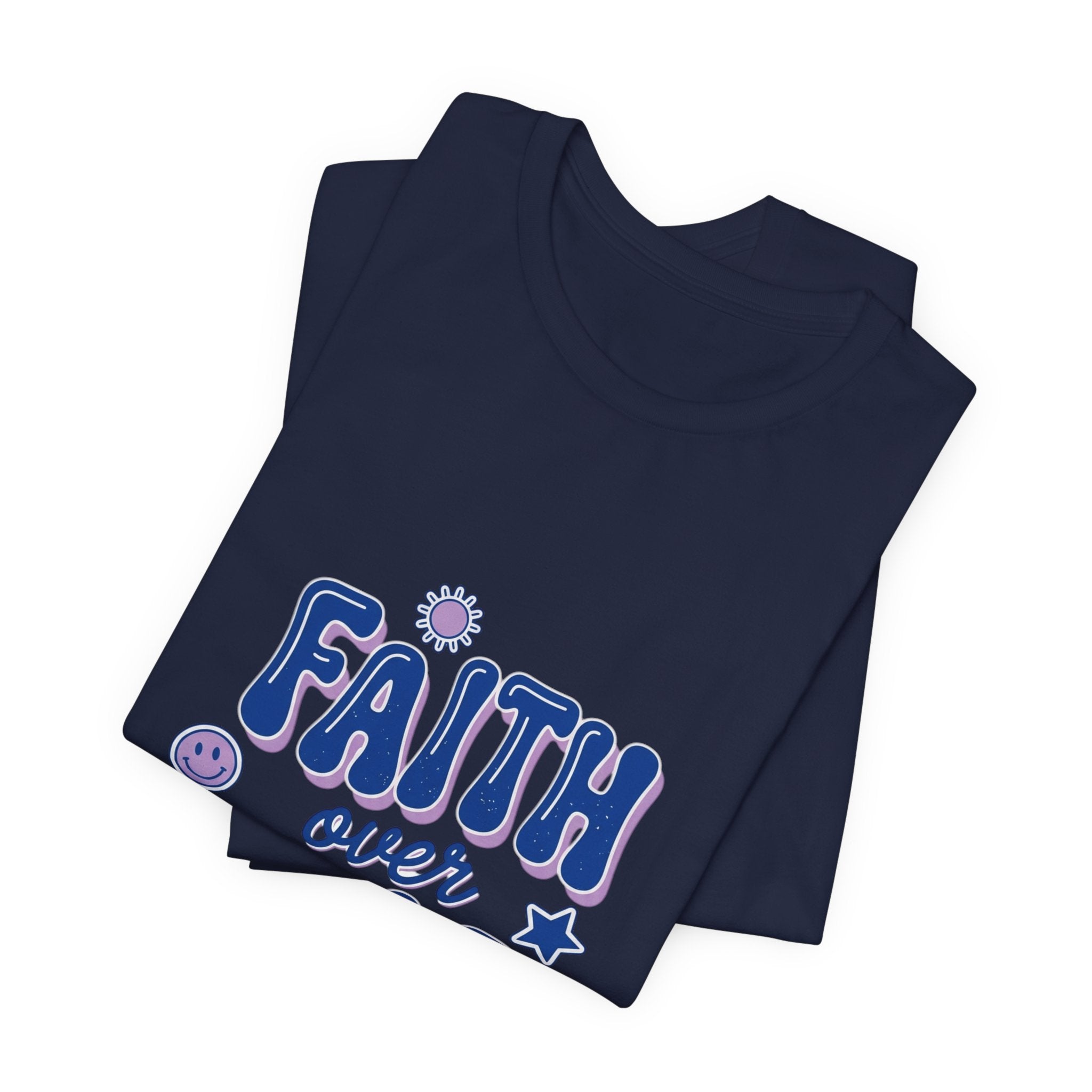 Faith Over Fear Tee | Christian Rainbow Scripture, Playful Mixed-Font Faith Shirt