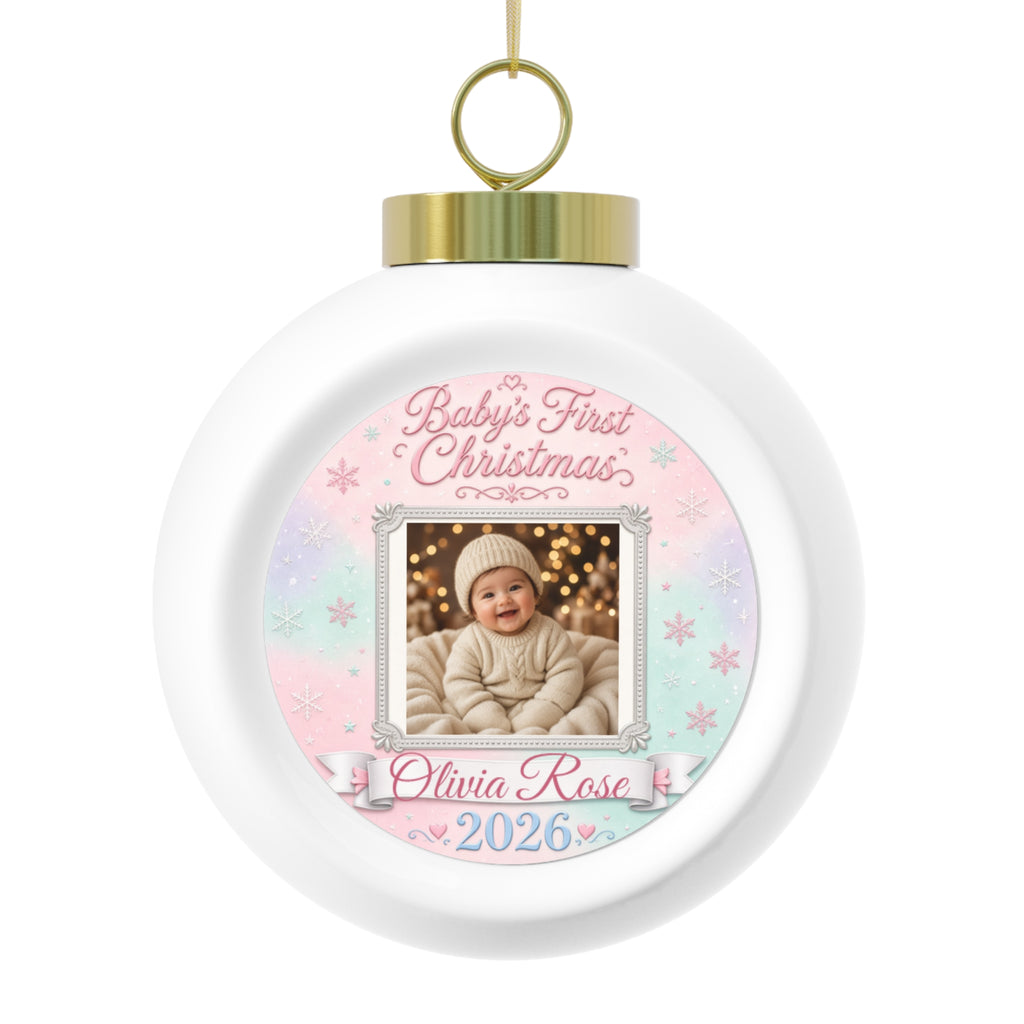 Baby's First Christmas 2026 Ornament – Personalized Photo & Name Keepsake Ball