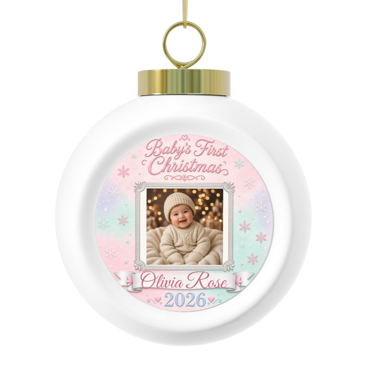 Baby's First Christmas 2026 Ornament – Personalized Photo & Name Keepsake Ball