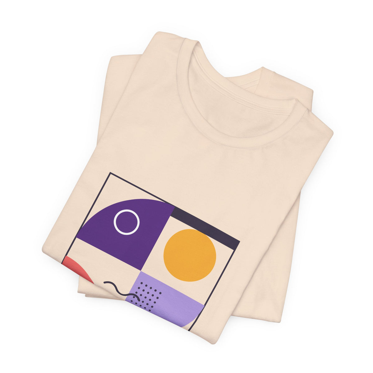 Modern Geometric Art Tee — Bauhaus Inspired Purple Abstract Shapes T-Shirt