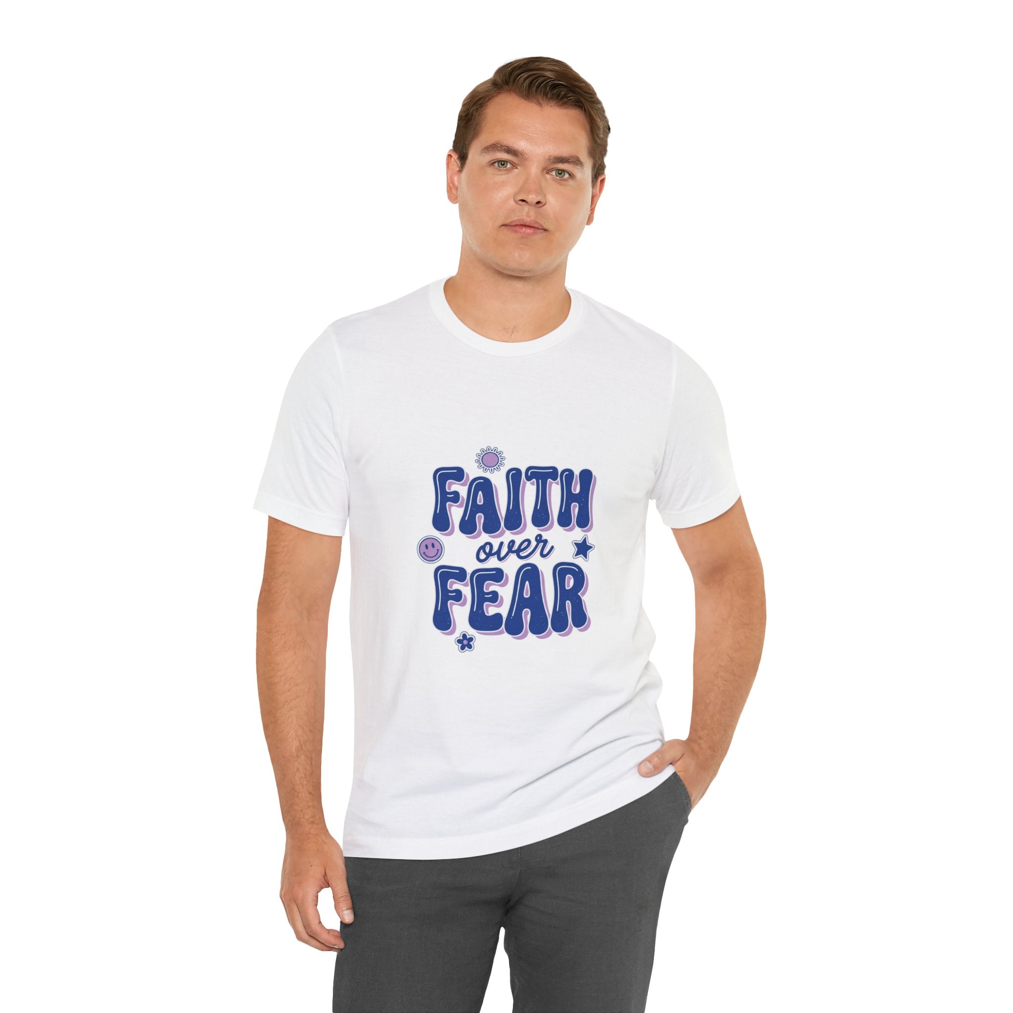 Faith Over Fear Tee | Christian Rainbow Scripture, Playful Mixed-Font Faith Shirt