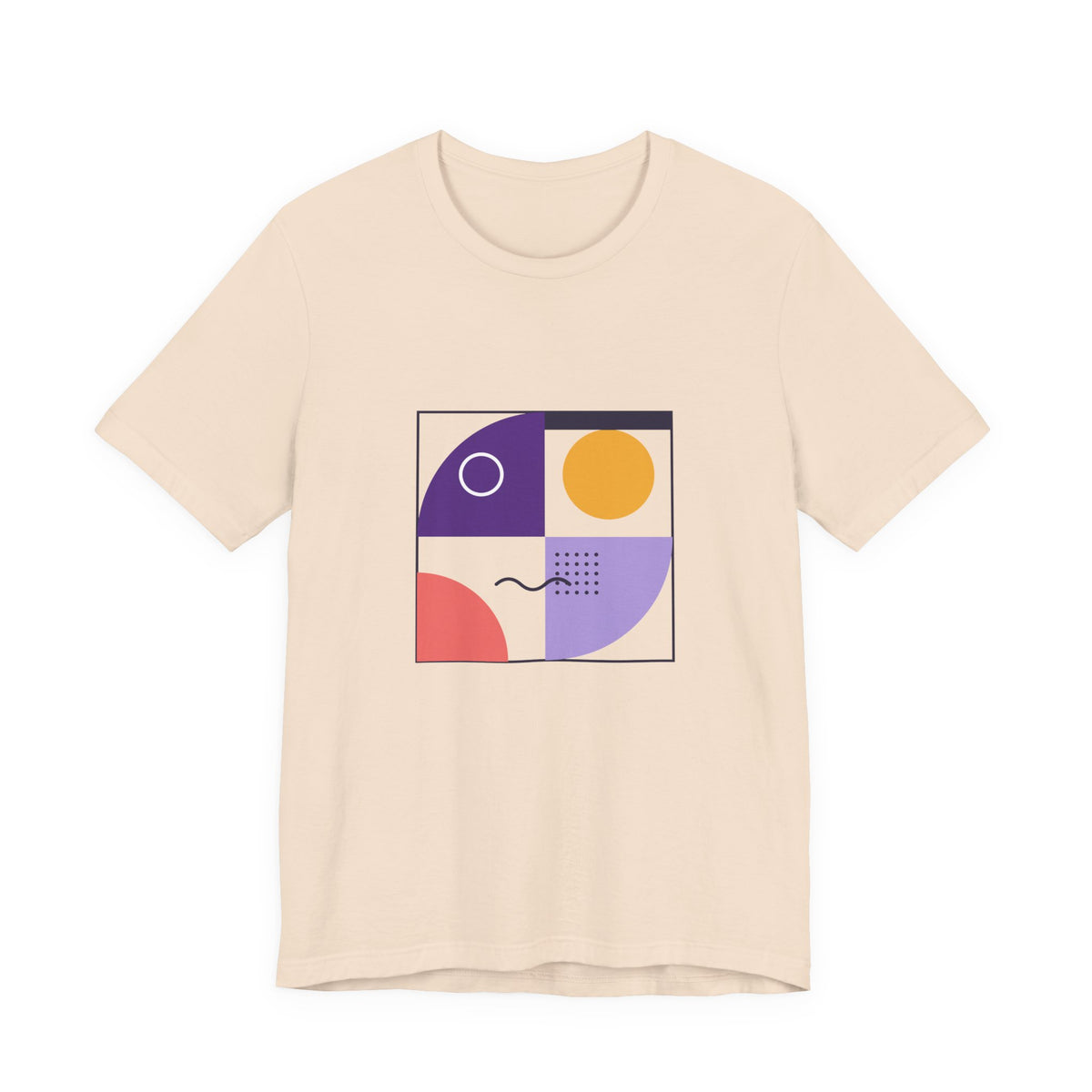 Modern Geometric Art Tee — Bauhaus Inspired Purple Abstract Shapes T-Shirt
