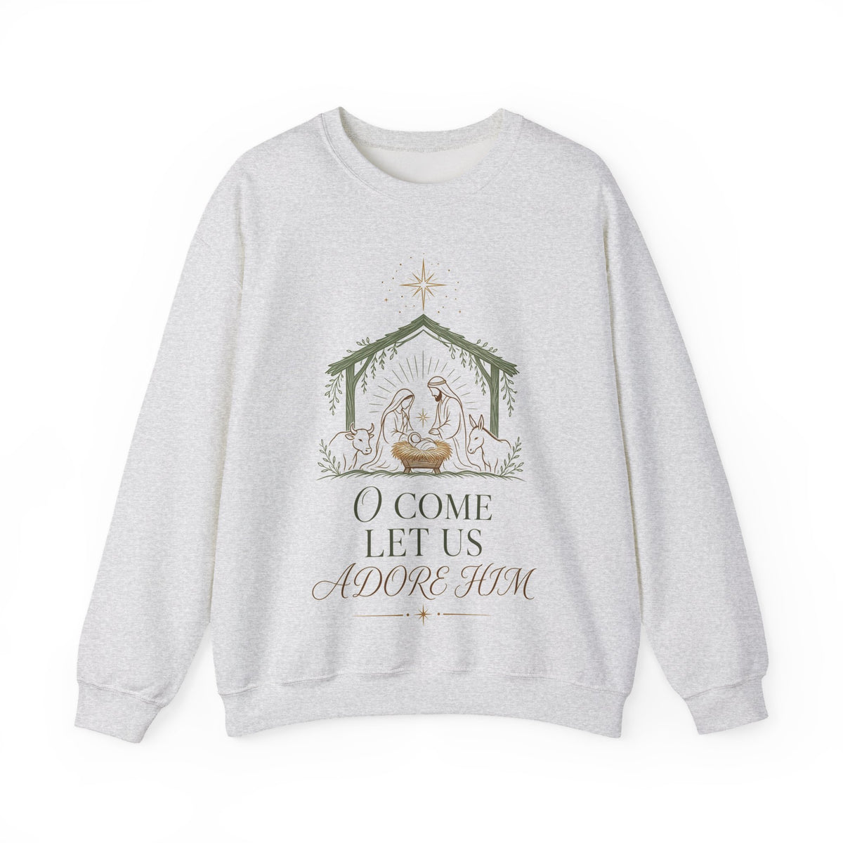O Come Let Us Adore Him Sweatshirt — Christian Nativity Christmas Crewneck