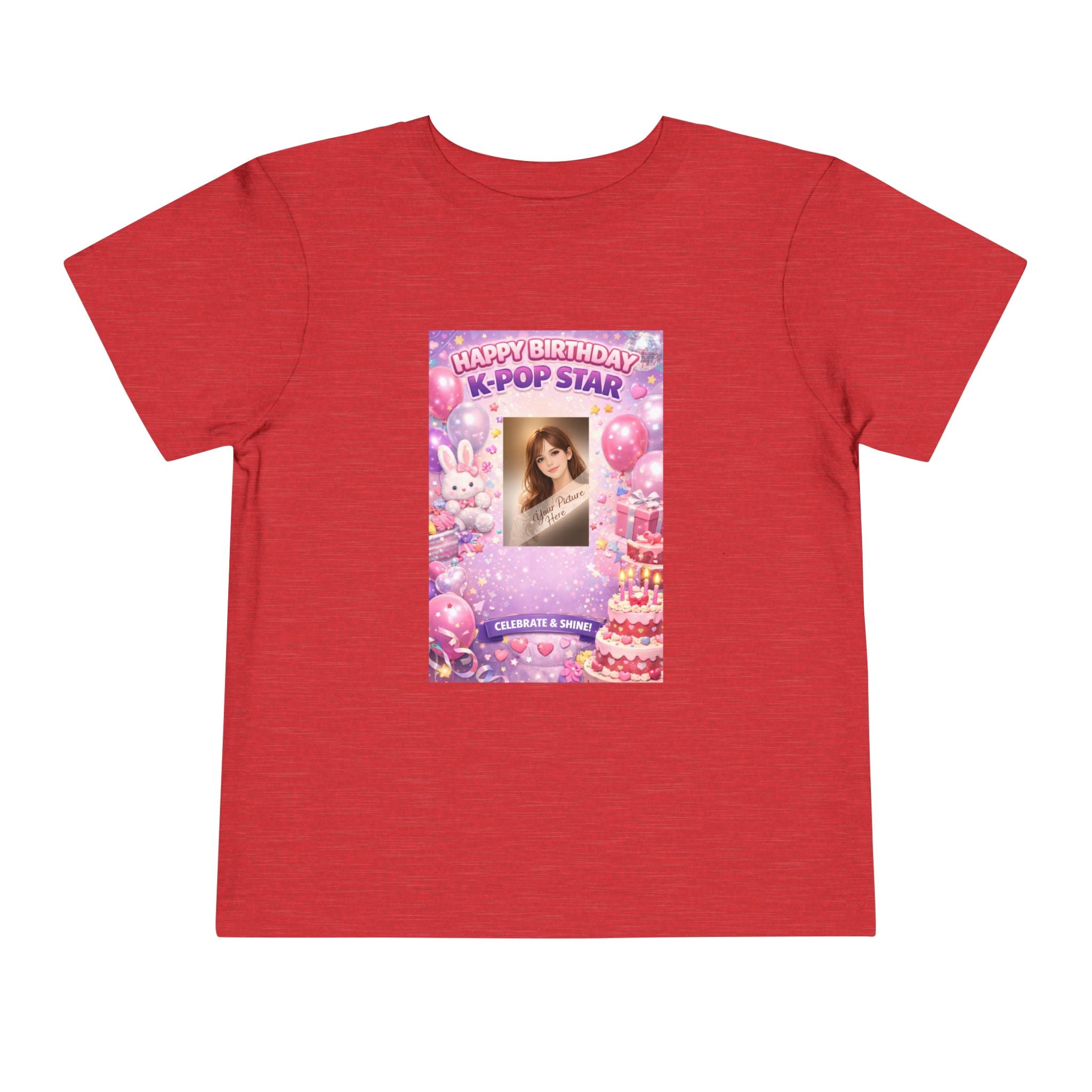 Toddler Tee — "Happy Birthday K-Pop Star" Pink Birthday Photo Shirt - Upload your own picture