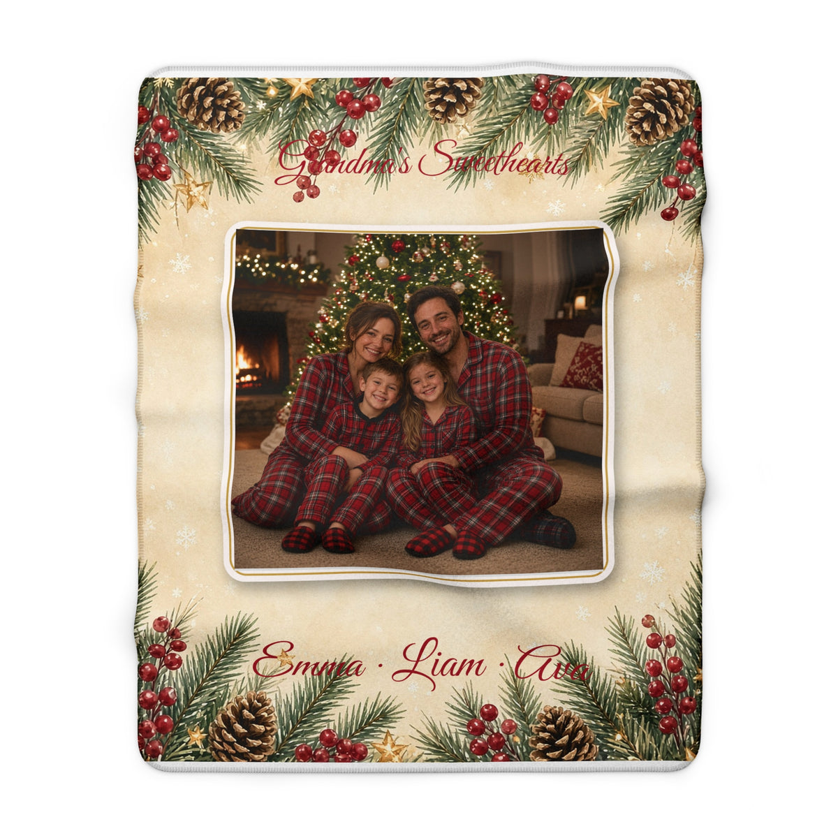 Grandma's Sweethearts Personalized Photo Blanket – Custom Grandkids Name Sherpa Throw