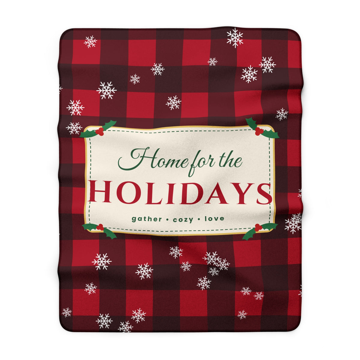 Home for the Holidays Sherpa Blanket — Buffalo Plaid Christmas Fleece Throw