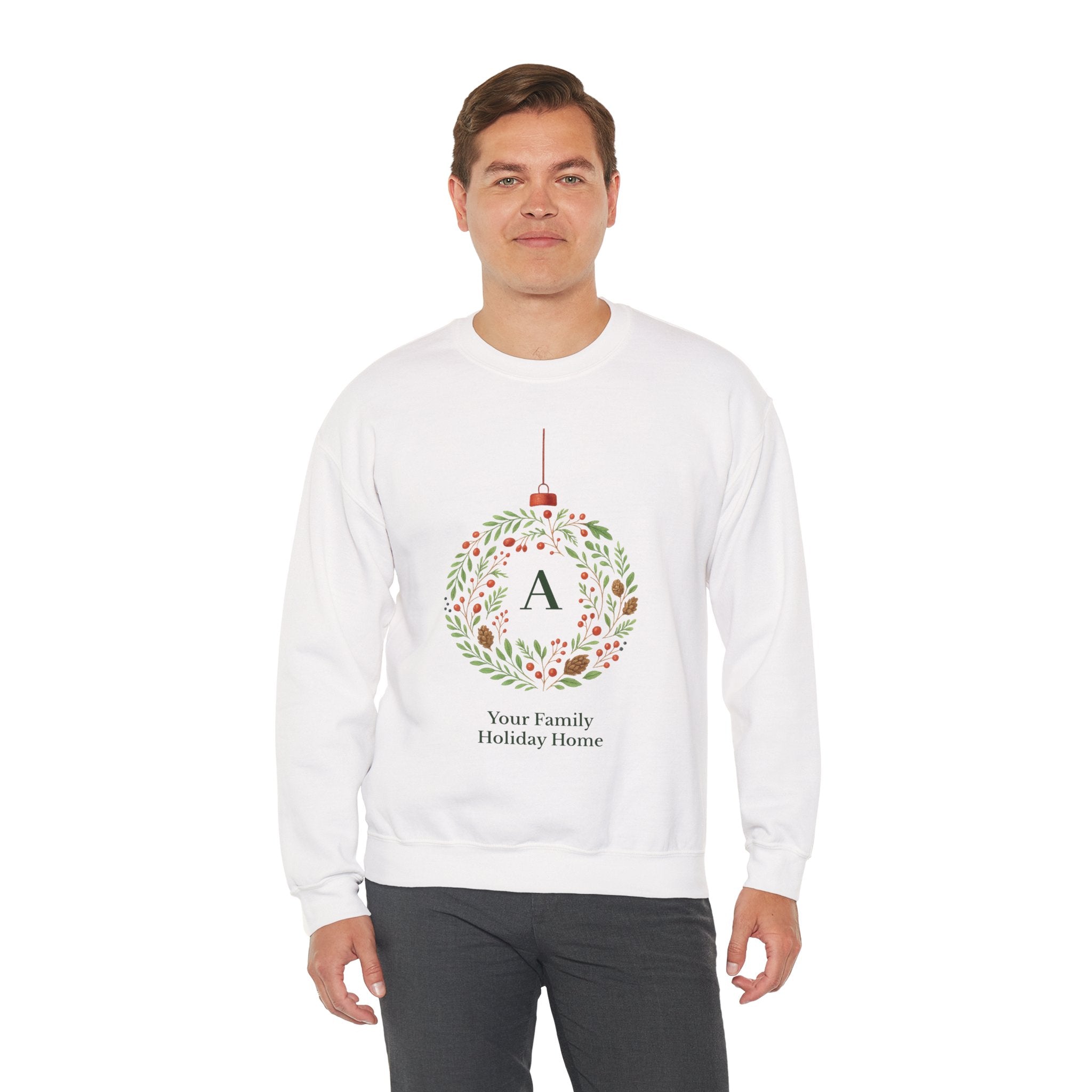 Monogram Holiday Ornament Crewneck Sweatshirt — Personalized 'Your Family Holiday Home'