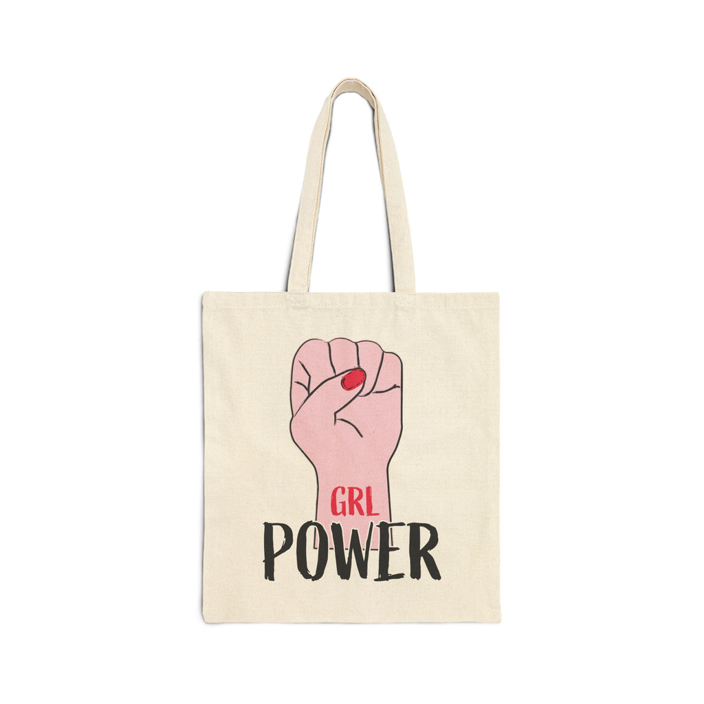 Tote Bag — "GRL POWER" Feminist Fist Canvas Tote, Empowerment Grocery & Everyday Reusable Bag