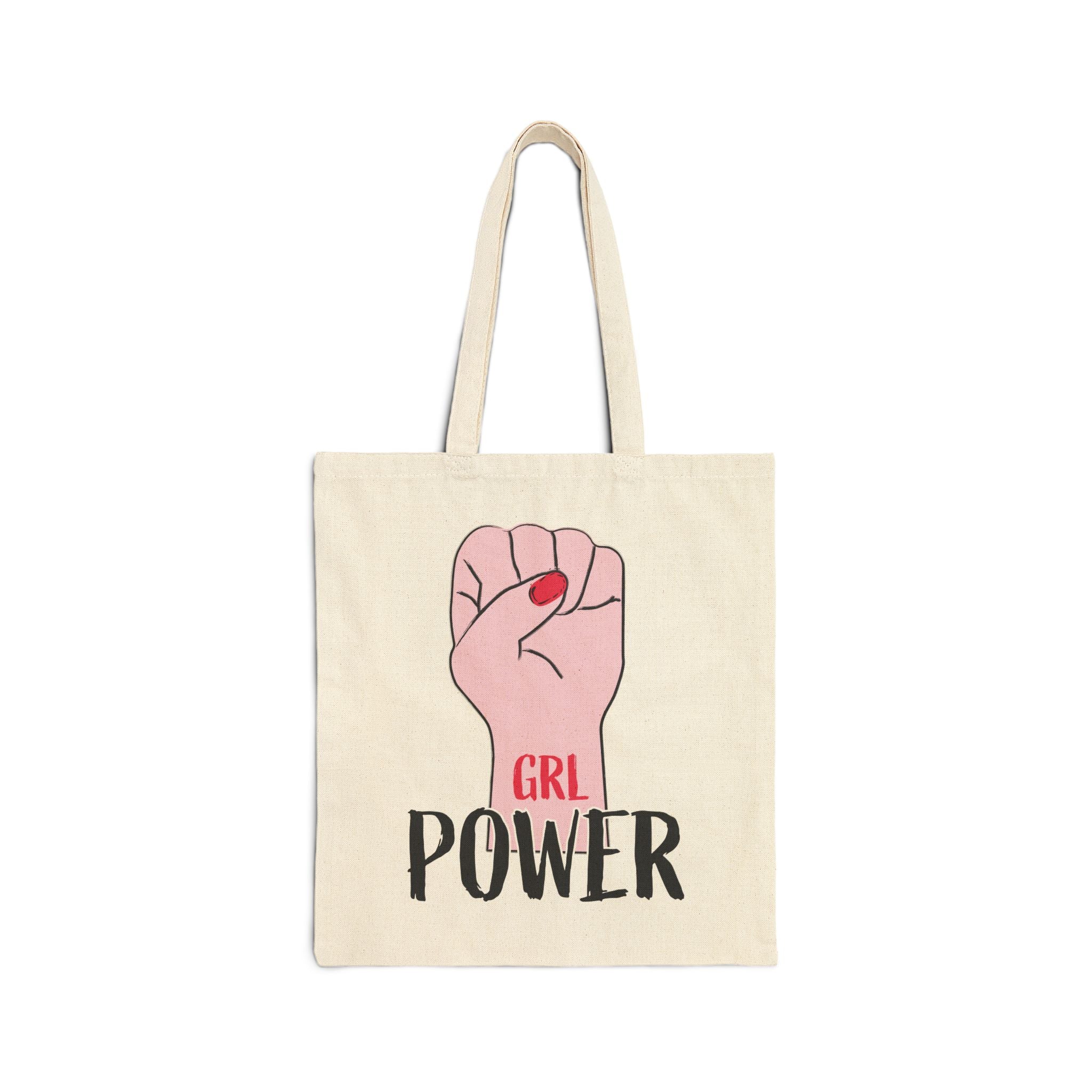 Tote Bag — "GRL POWER" Feminist Fist Canvas Tote, Empowerment Grocery & Everyday Reusable Bag