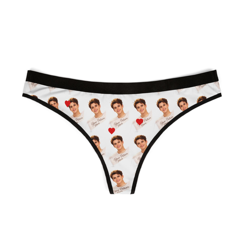 Custom Photo Heart Print Thong  Personalized Women's Lingerie for Gifts and Valentine’s