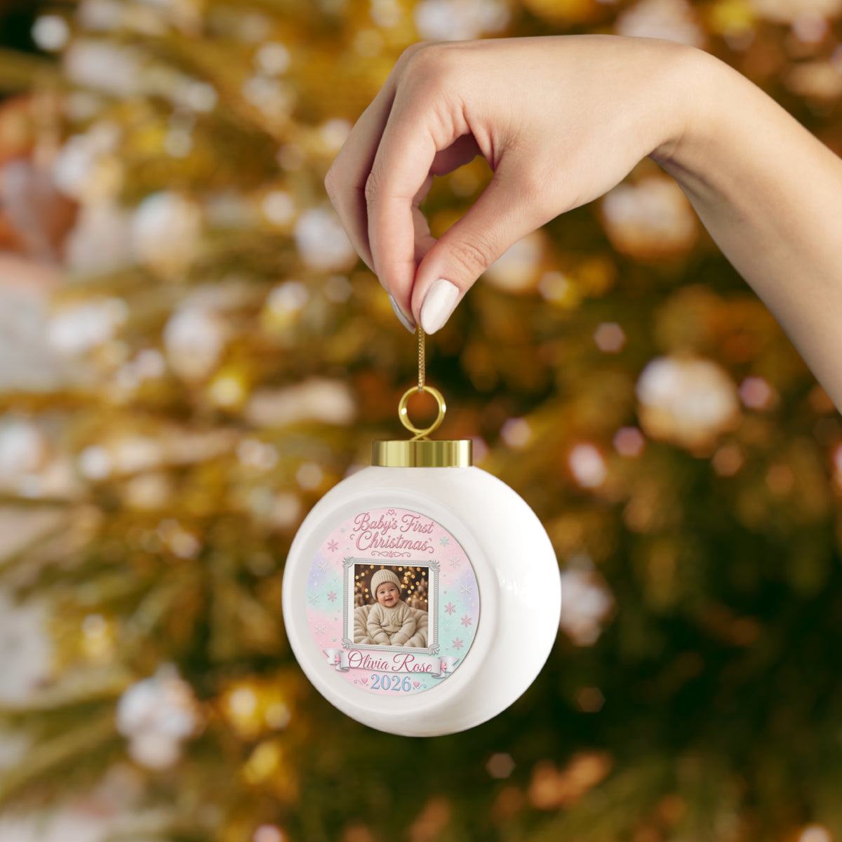 Baby's First Christmas 2026 Ornament – Personalized Photo & Name Keepsake Ball