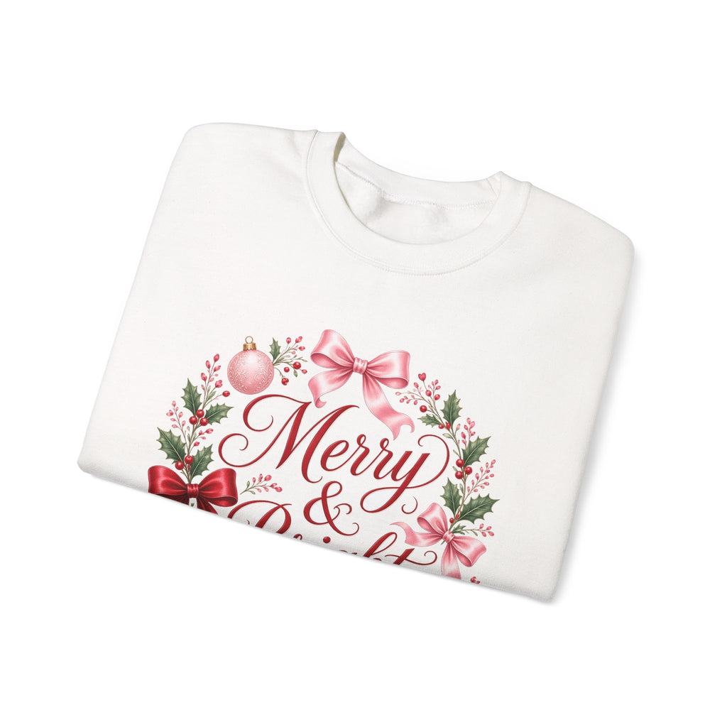 Merry and Bright Coquette Bow Sweatshirt — Pink Christmas Crewneck