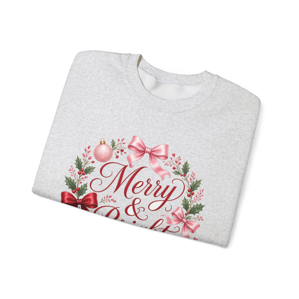 Merry and Bright Coquette Bow Sweatshirt — Pink Christmas Crewneck