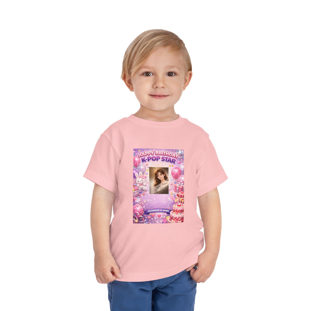 Toddler Tee — "Happy Birthday K-Pop Star" Pink Birthday Photo Shirt - Upload your own picture