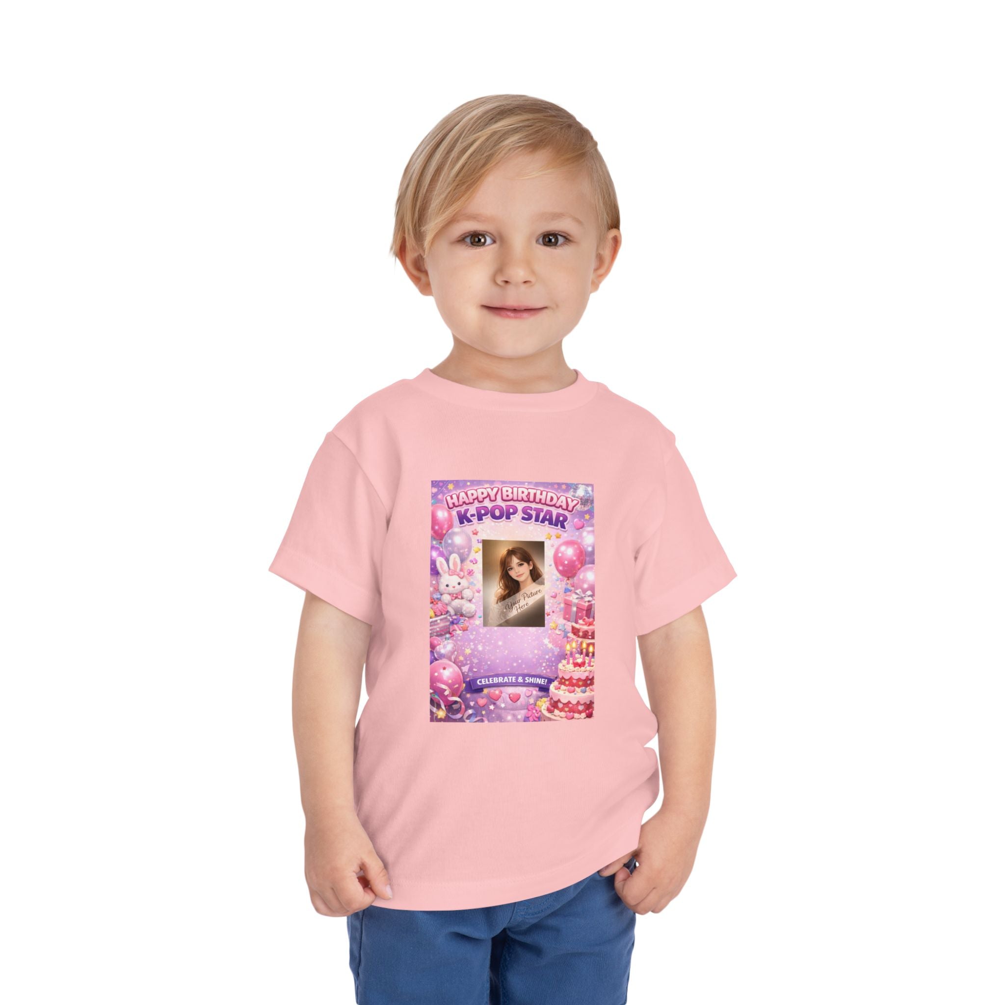 Toddler Tee — "Happy Birthday K-Pop Star" Pink Birthday Photo Shirt - Upload your own picture