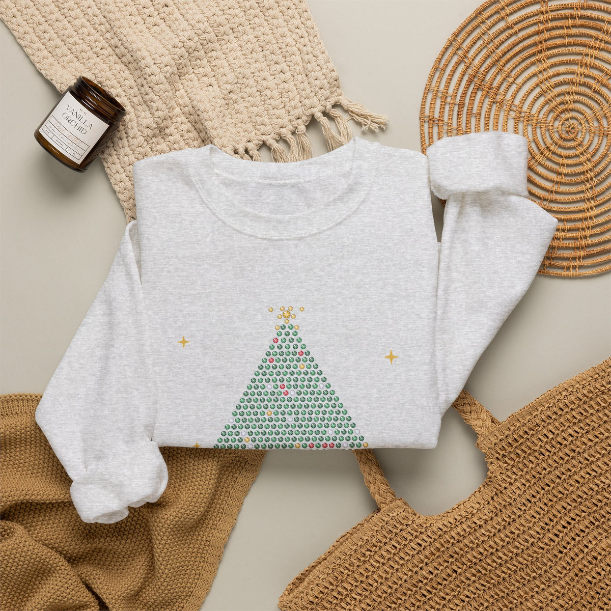 Faux Rhinestone Christmas Tree Sweatshirt — Sparkly Bling Look Merry Christmas Crewneck