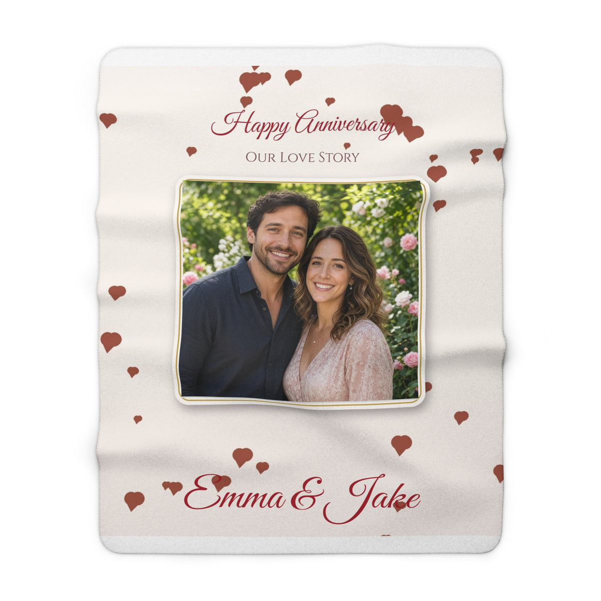 Happy Anniversary Personalized Photo Blanket – Custom Couple Sherpa Throw