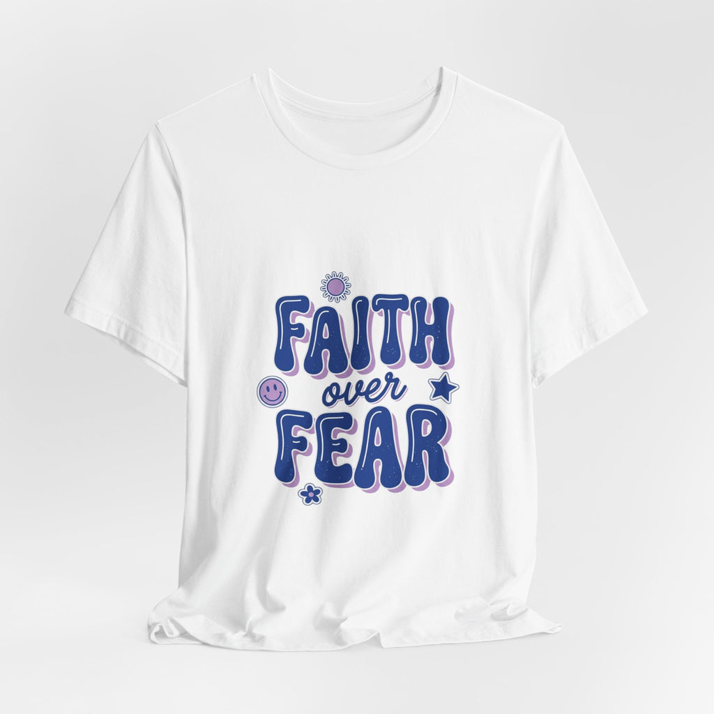 Faith Over Fear Tee | Christian Rainbow Scripture, Playful Mixed-Font Faith Shirt