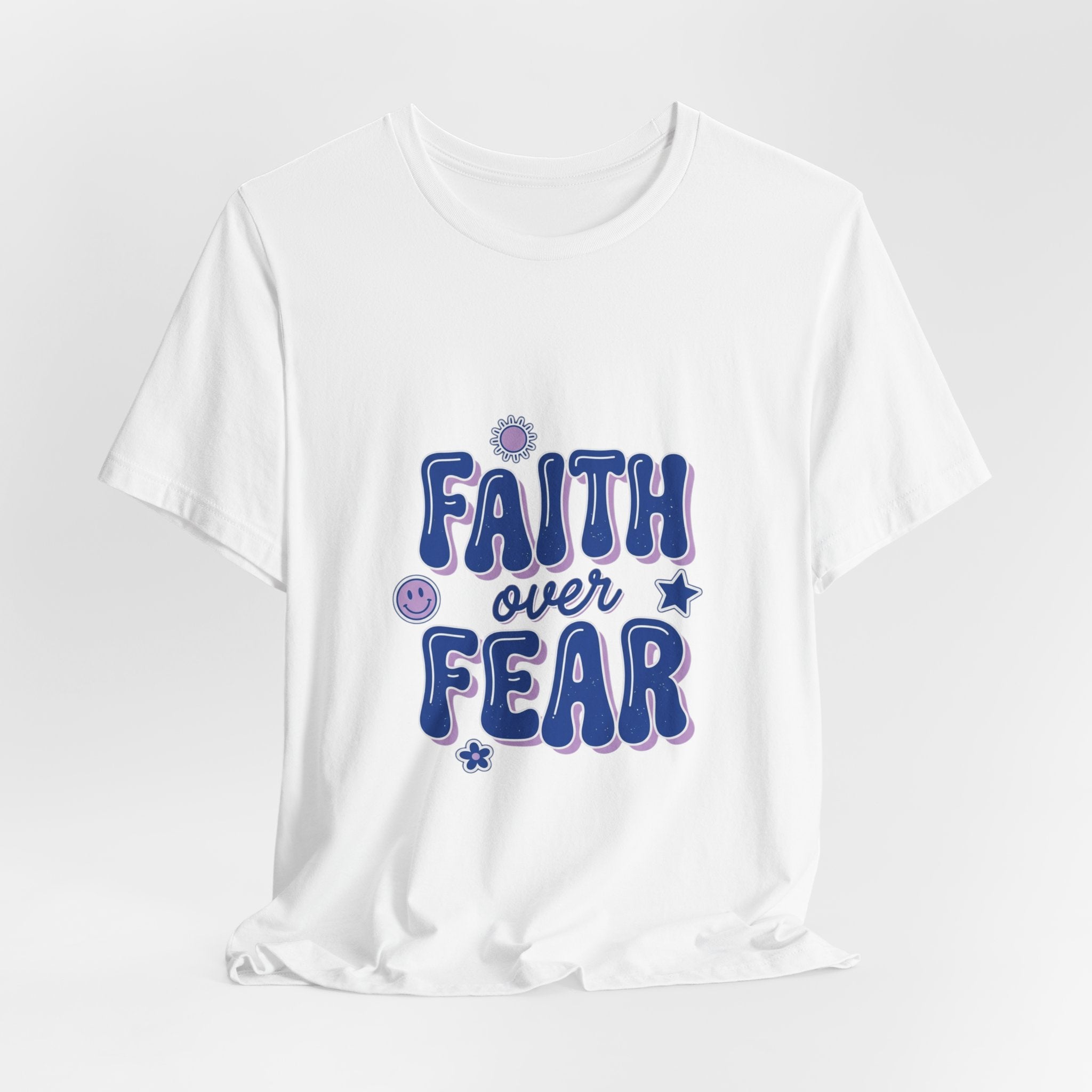 Faith Over Fear Tee | Christian Rainbow Scripture, Playful Mixed-Font Faith Shirt