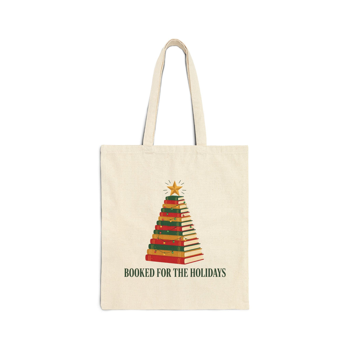 Booked for the Holidays Tote Bag — Book Lover Christmas Canvas Tote
