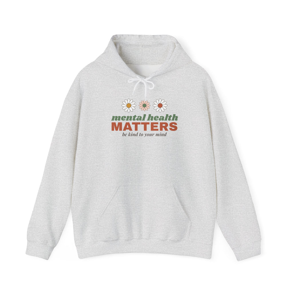 Mental Health Matters Hoodie — Be Kind to Your Mind Retro Daisy Hooded Sweatshirt