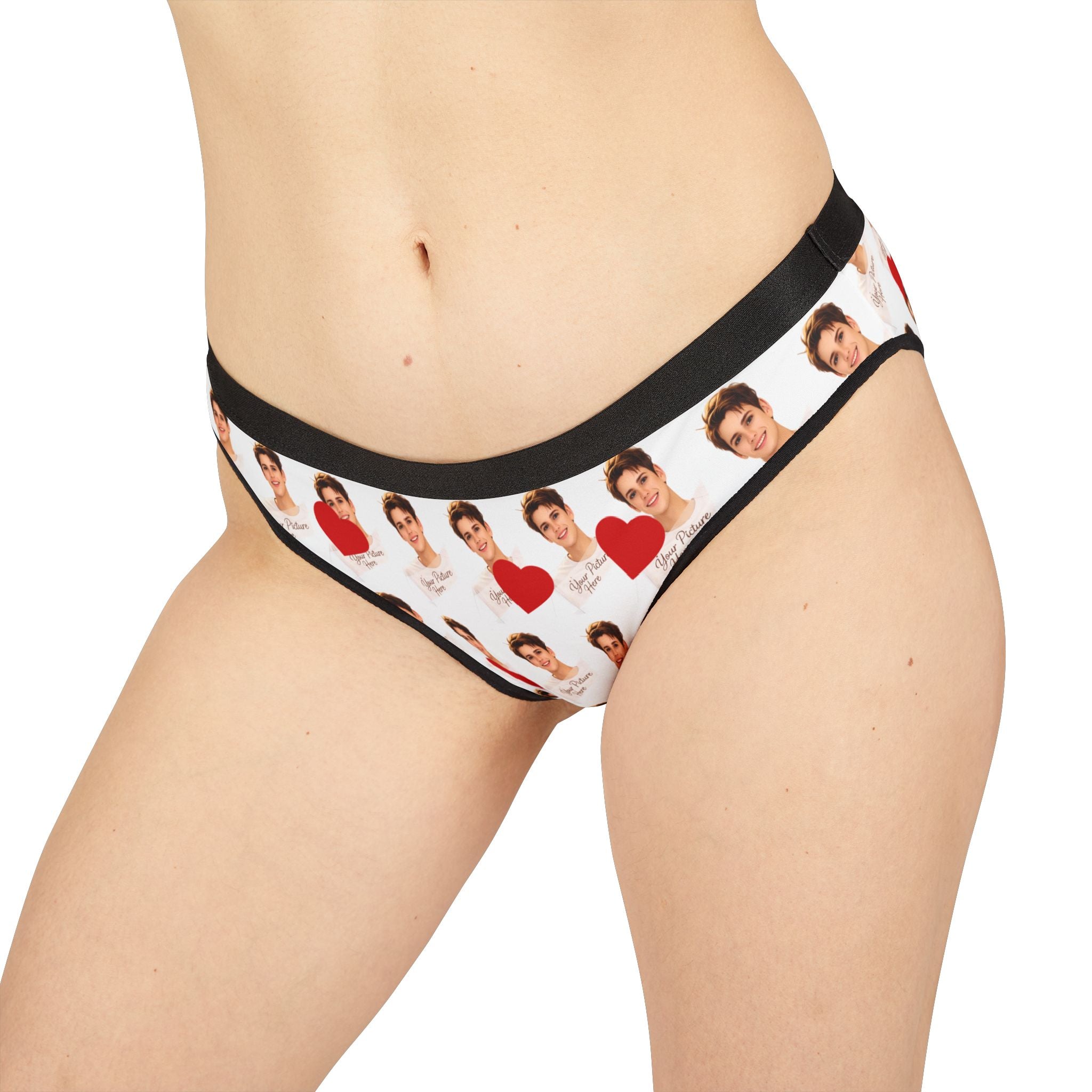 Photo-Print Bikini Briefs with Heart Pattern