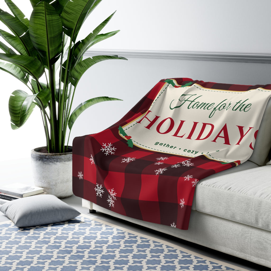 Home for the Holidays Sherpa Blanket — Buffalo Plaid Christmas Fleece Throw
