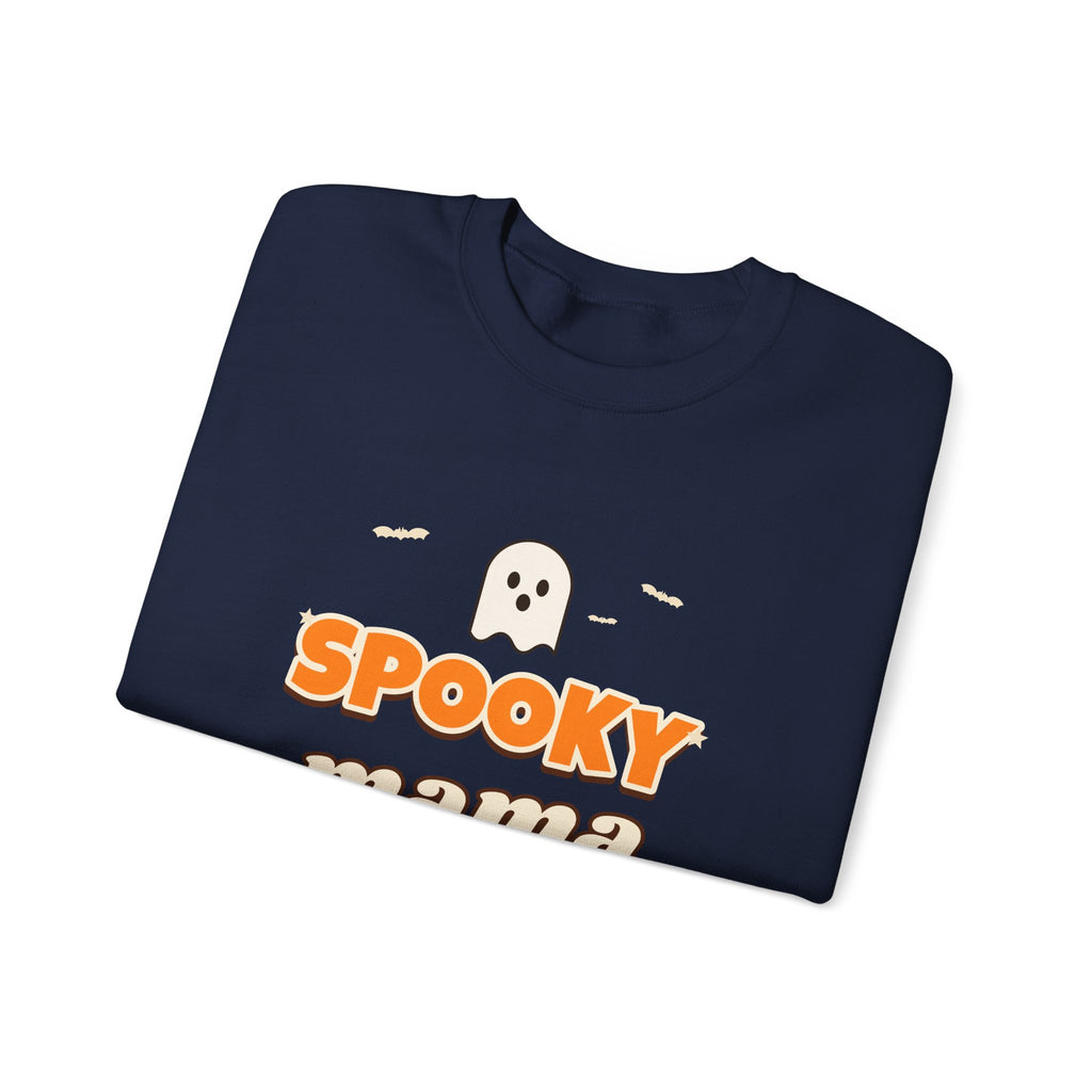 Spooky Mama Halloween Sweatshirt — Retro Pumpkin & Ghost Crewneck for Moms
