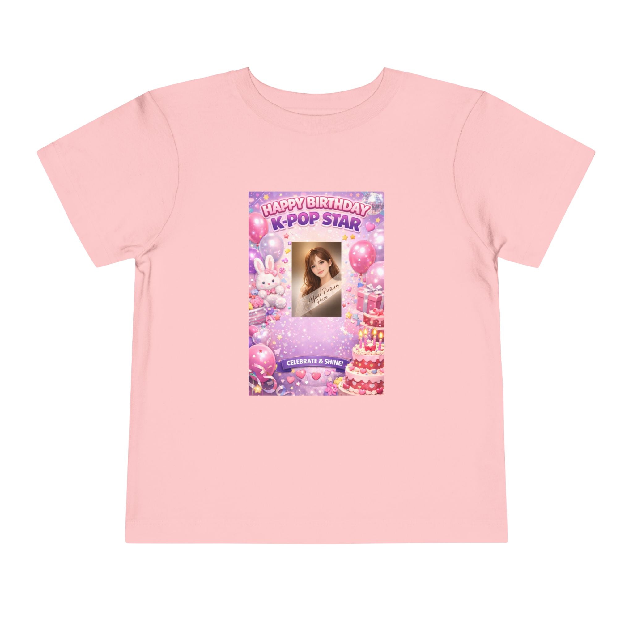 Toddler Tee — "Happy Birthday K-Pop Star" Pink Birthday Photo Shirt - Upload your own picture