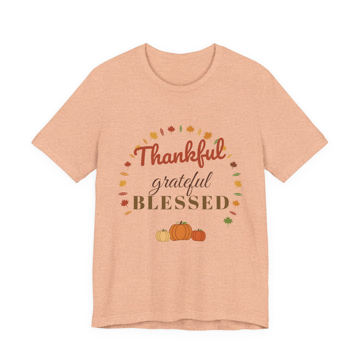 Thankful Grateful Blessed Tee — Fall Leaves & Pumpkin Thanksgiving T-Shirt