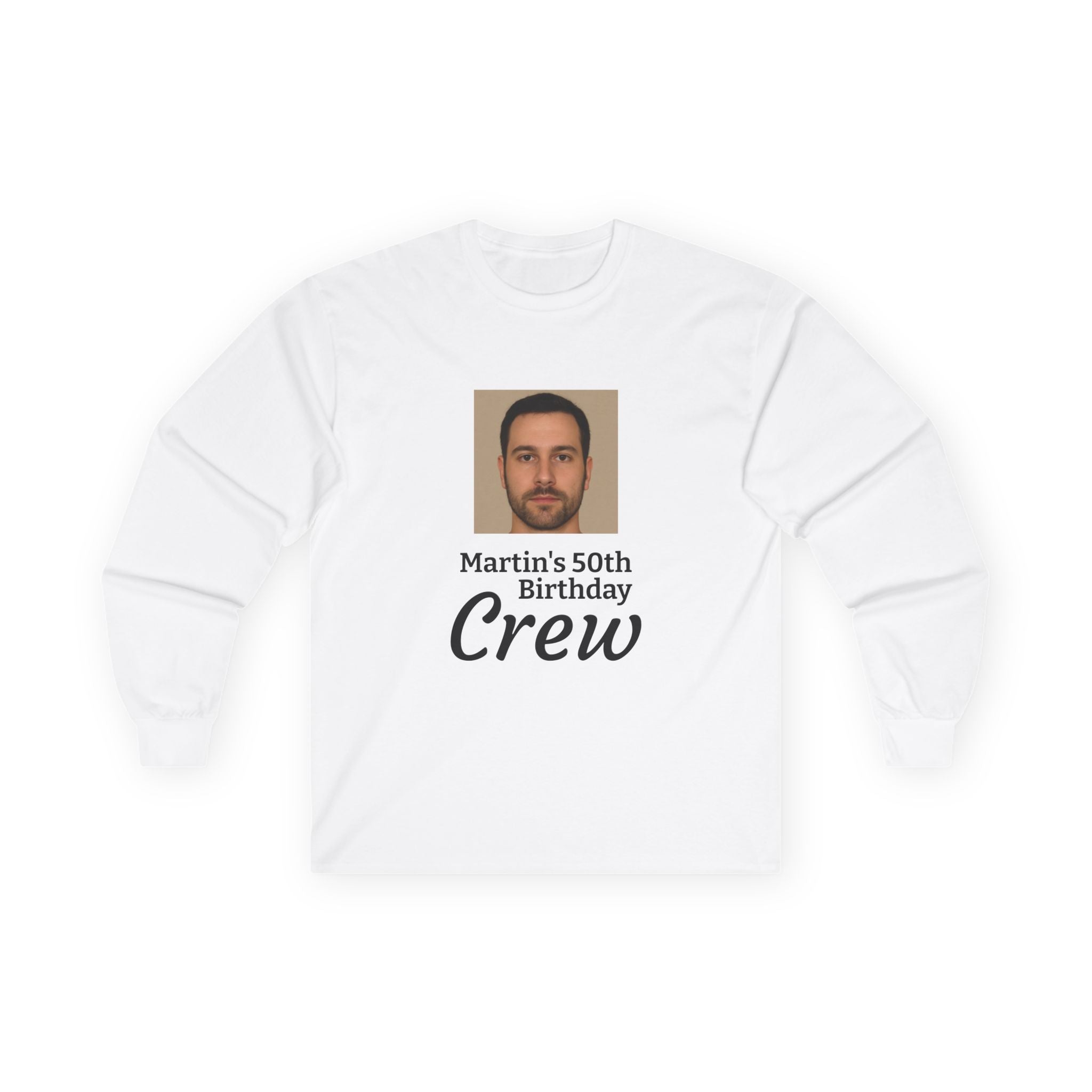 Personalized 50th Birthday “Birthday Crew” Long Sleeve Shirt with Custom Photo