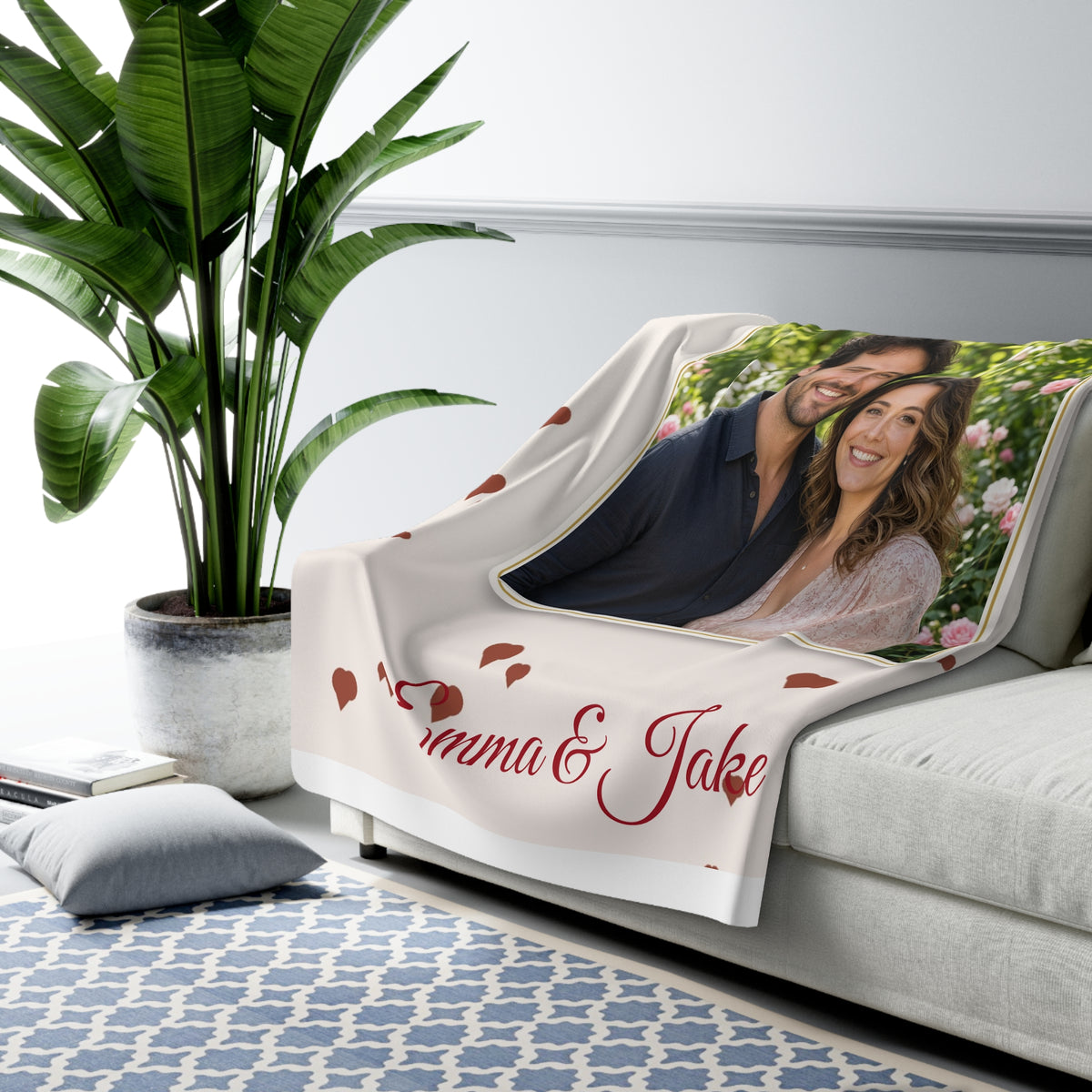 Happy Anniversary Personalized Photo Blanket – Custom Couple Sherpa Throw