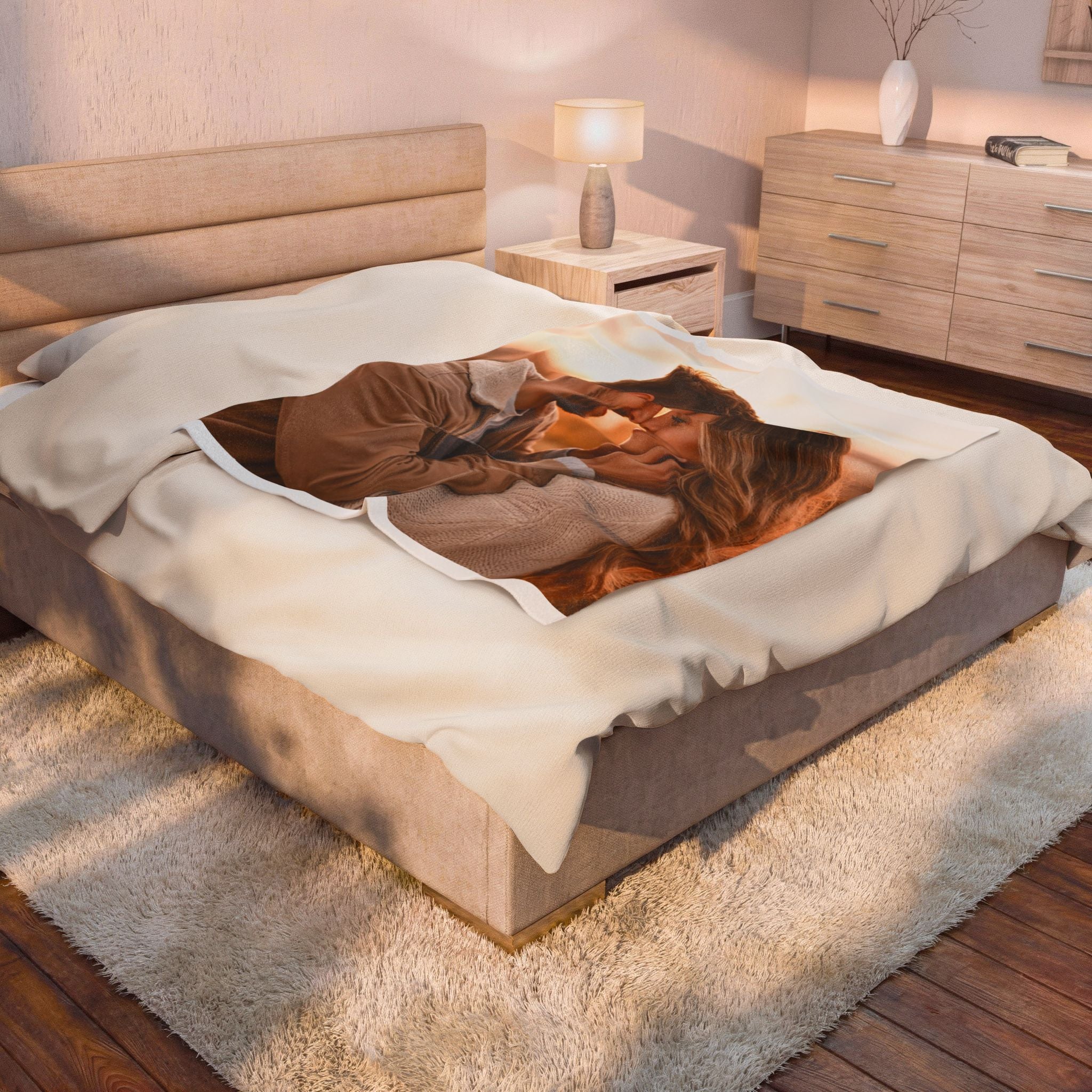 Personalized Photo Plush Blanket — Custom Velveteen Fleece for Couples, Gifts for Anniversaries & Valentine's