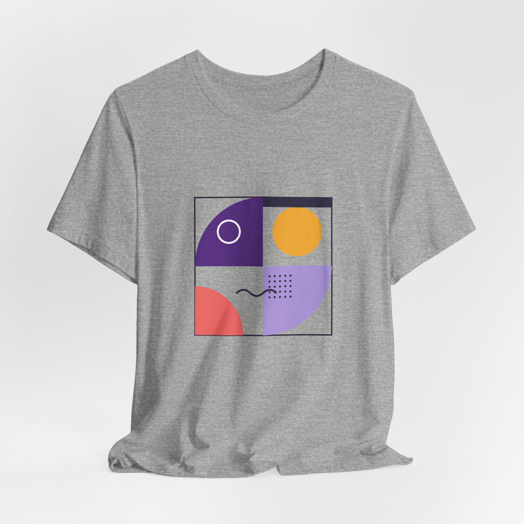 Modern Geometric Art Tee — Bauhaus Inspired Purple Abstract Shapes T-Shirt