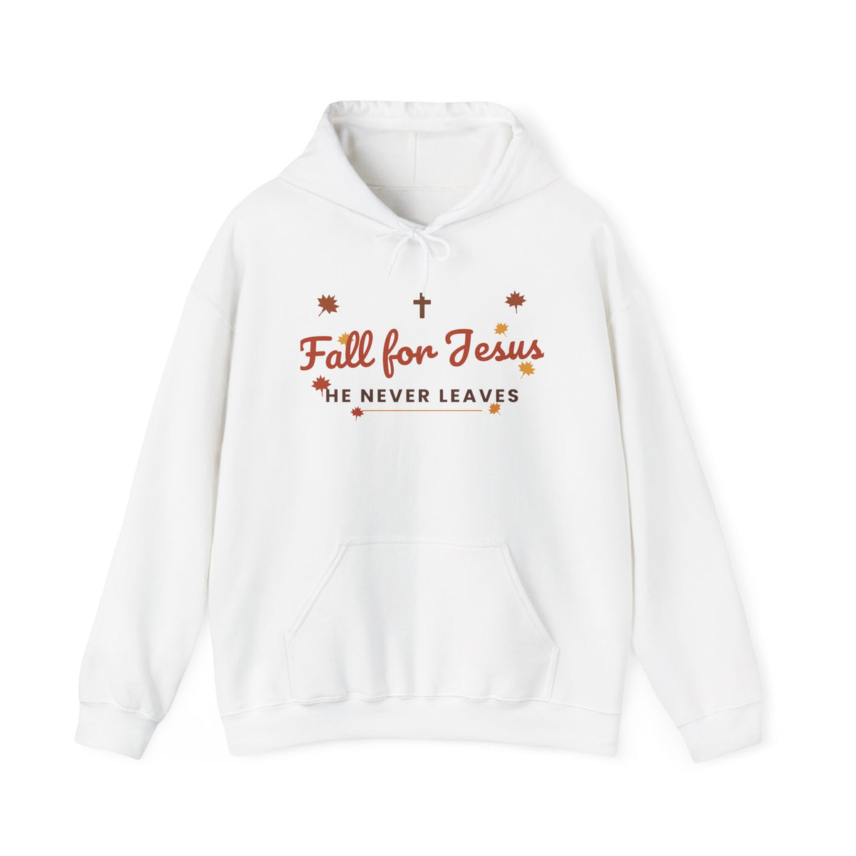 Fall for Jesus He Never Leaves Hoodie — Christian Autumn Leaves Hooded Sweatshirt