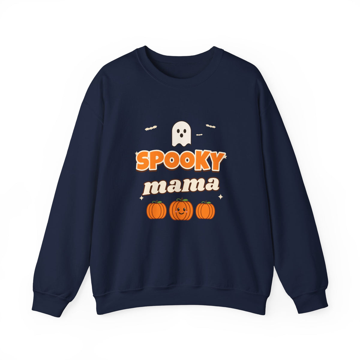 Spooky Mama Halloween Sweatshirt — Retro Pumpkin & Ghost Crewneck for Moms