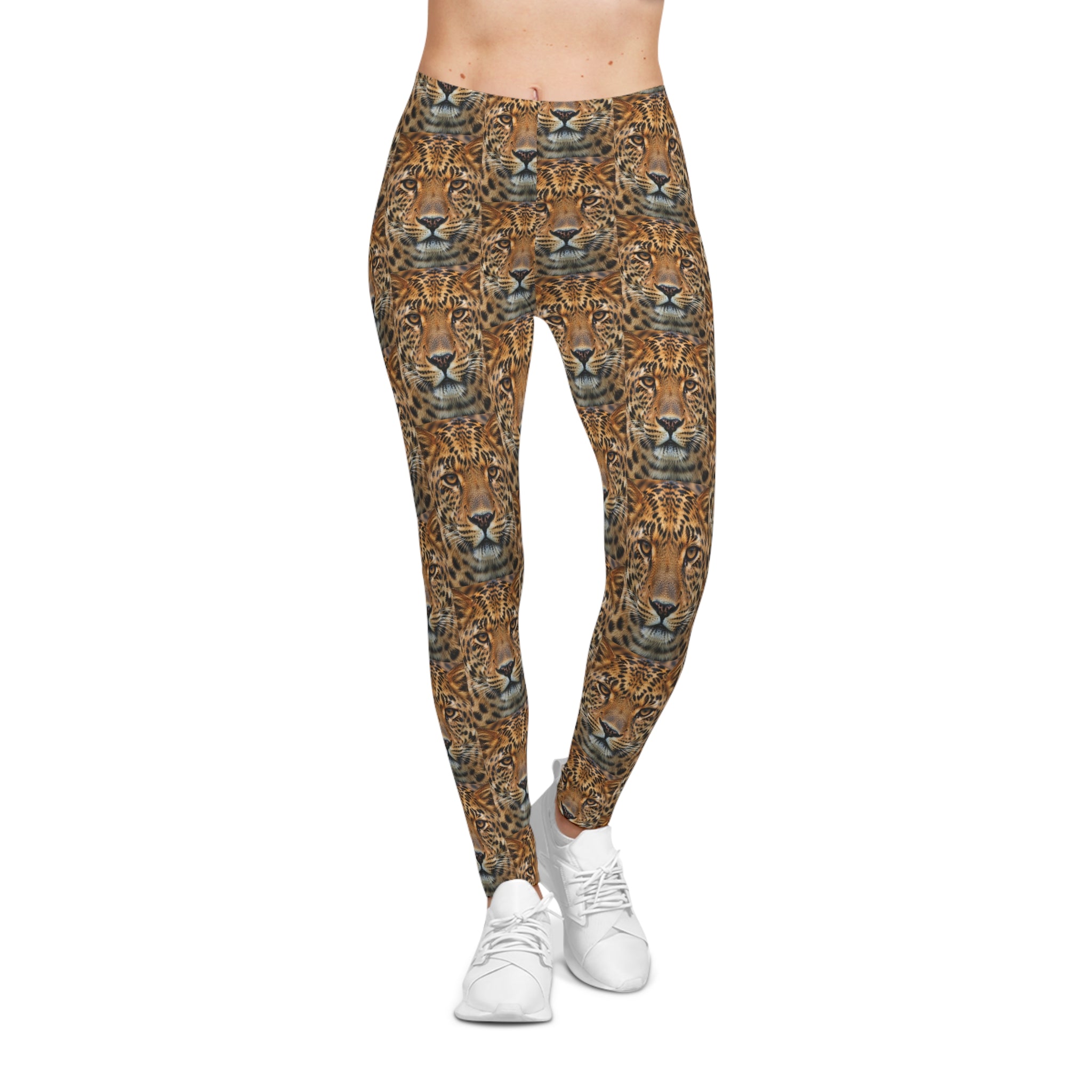 Leopard Face All-Over Print Women's Leggings - Bold Safari Animal Print