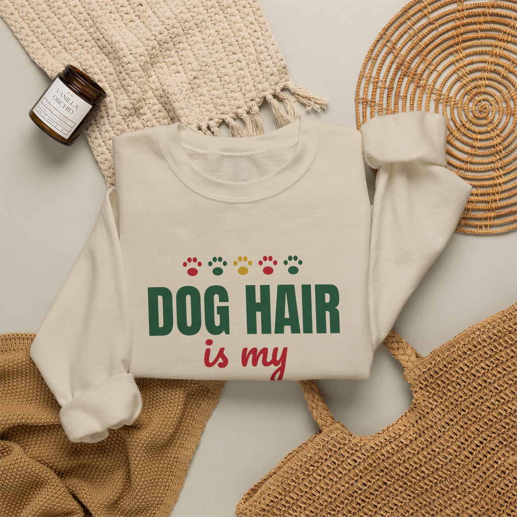 Dog Hair Is My Christmas Glitter Sweatshirt — Funny Dog Mom & Dog Dad Christmas Crewneck