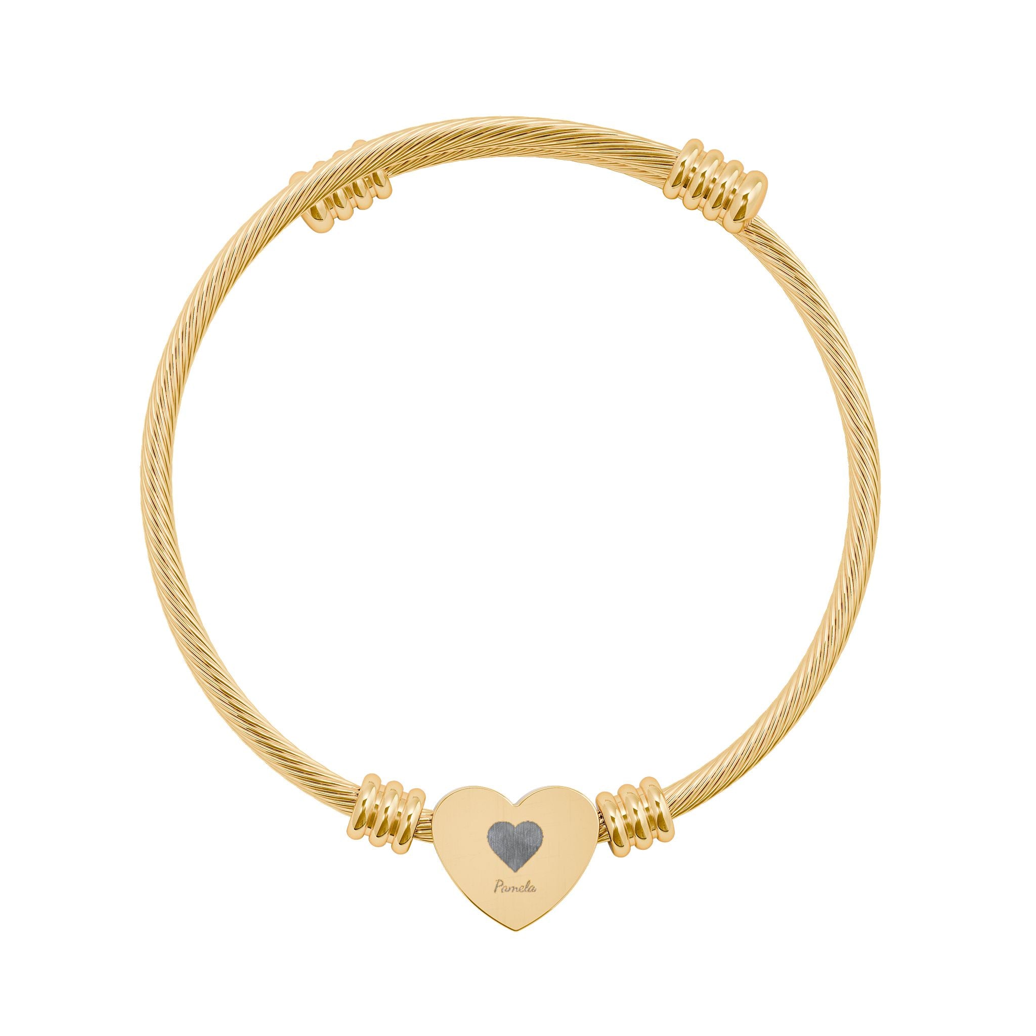 Gold Heart Cuff Bracelet — Personalized Engraved Heart Cable Bangle