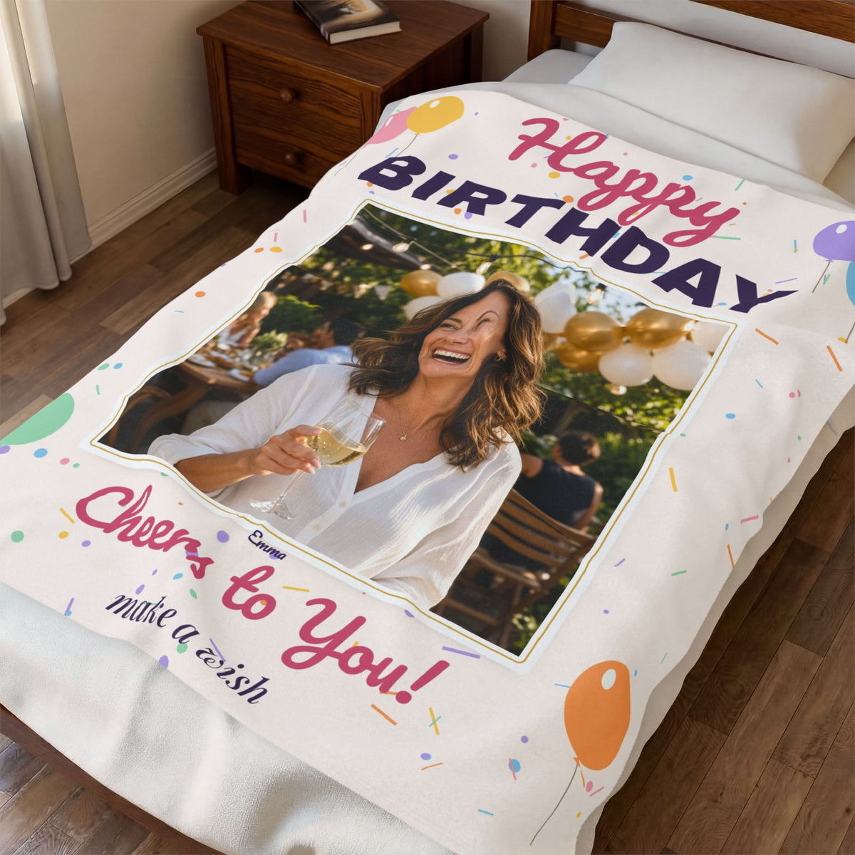 Personalized Happy Birthday Photo Blanket — Custom Picture Velveteen Plush Throw 50x60